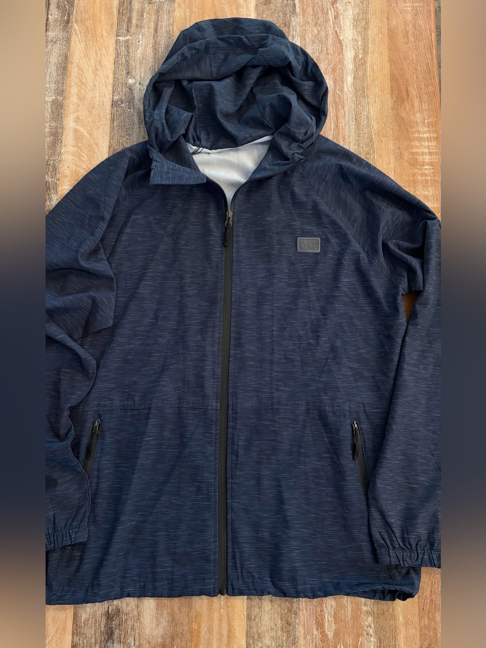 Ocean + Coast Men’s Large Navy Blue Lightweight Hooded Zip Jacket Windbreaker